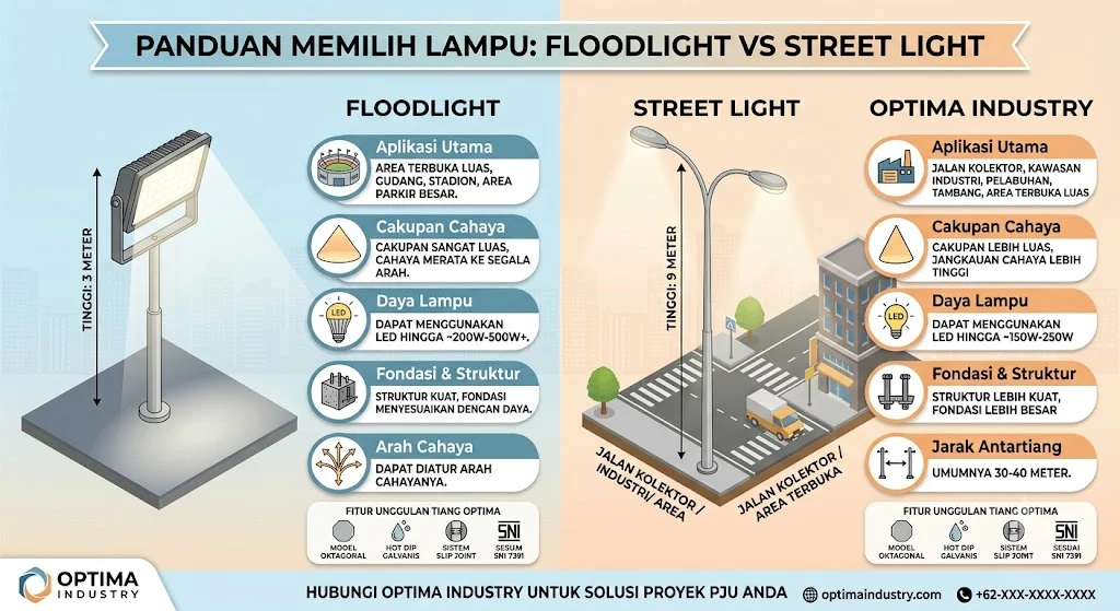 Perbedaan Floodlight dan Street Light untuk Proyek Outdoor