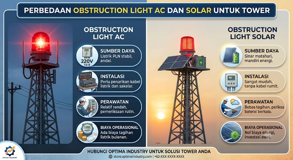 Perbedaan Obstruction Light AC dan Solar untuk Tower