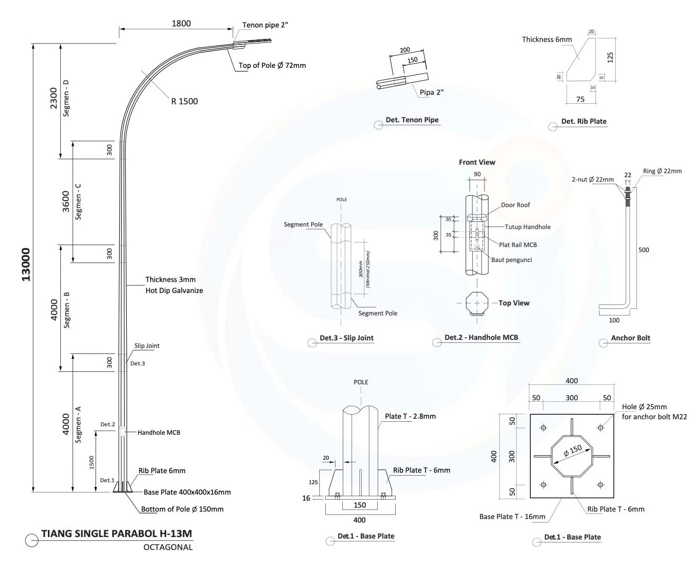 Tiang PJU 13 Meter
